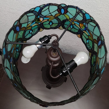 Two Light Candlestick Table Lamp With Green Shade